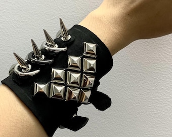 Punk Studded Leather Cuff Bracelet: Goth Rock Conehead Wristband