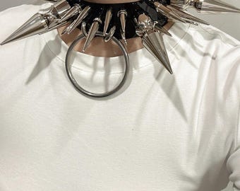 Extreme Spiked Choker: Handmade Gothic Punk Spike Collar Necklace