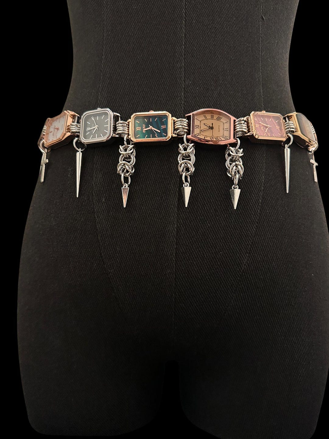 Handmade Upcycled Watch Belt: Steampunk Wristwatch Chain  display picture 2