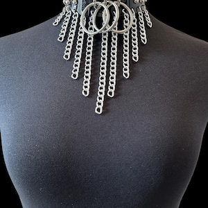 Rock Punk necklace Metal spiked Choker Necklace with Chain Tassel collar Punk Rock Festival Party Jewelry, Patent leather Gothic Choker