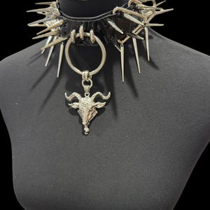 Spike Choker with Goat head pendant music festival Punk Gothic necklace Studded Patent leather collar Goth Choker Birthday Gift