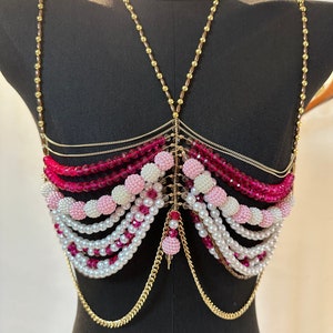 beaded Body Chain Jewelry bra Sexy Bikini Chain Handmade  Bridal Body Pearl Chain crap top Shoulder Necklaces Bra belly chain