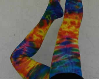 NEW! Super Bright Rainbow Tiedyed Thigh High Cotton Leg Warmer Socks