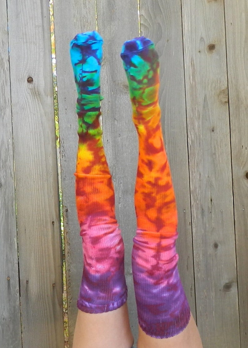 NEW Tie-dyed Bright Rainbow Cotton Thigh High Leg Warmer Socks | Etsy