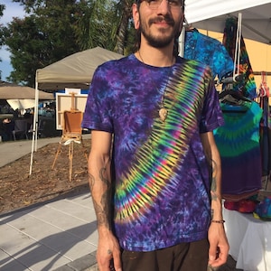 Purple Rainbow Bandolier Hand Dyed Tiedyed Unisex Super Soft Lightweight Eco Cotton Tee