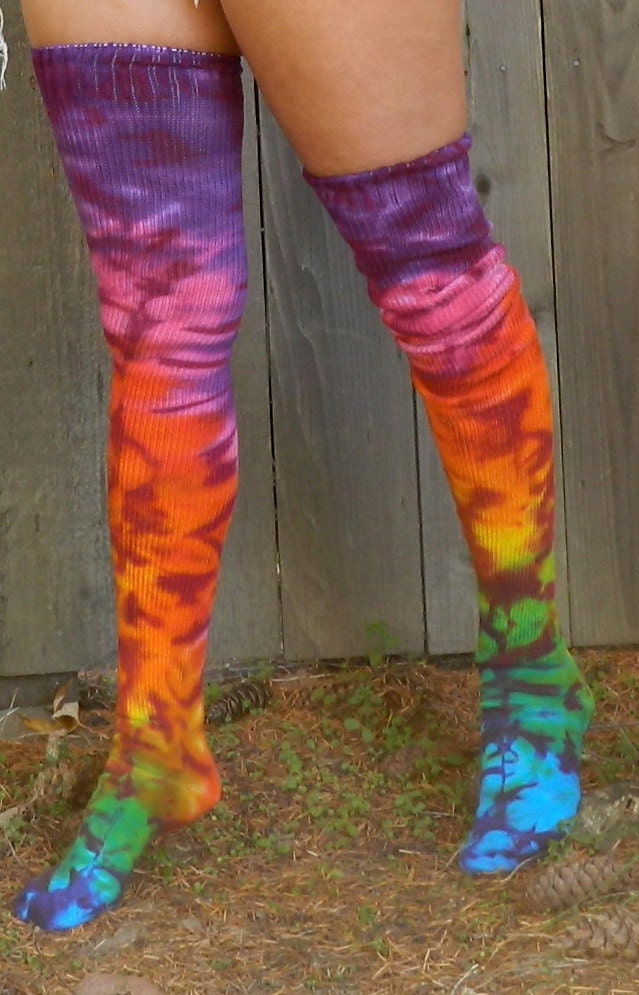 NEW Tie-dyed Bright Falling Rainbow Cotton Thigh High Leg - Etsy
