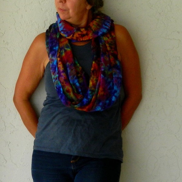 Hand Dyed Tiedyed Rayon Gauze Lightweight Circular Scarf and Headcover in 7 Choices
