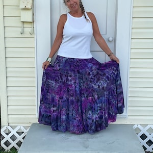 Galactic Moonlight Hand Dyed Tiedyed Rayon Gauze Long Skirt