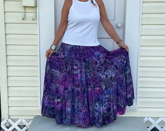 Galactic Moonlight Hand Dyed Tiedyed Rayon Gauze Long Skirt