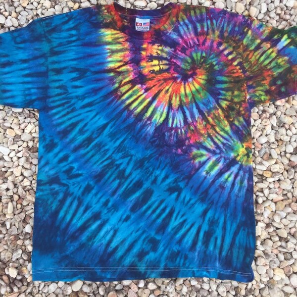 Electric Rainbow and Blue Tiedye Heavyweight Made in USA Tshirt