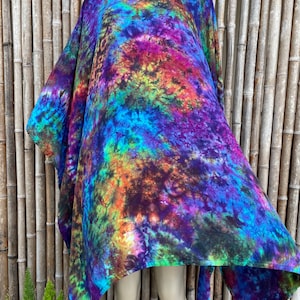 Deep Electric Rainbow Hand Dyed Tiedyed Rayon Gauze Coverup Poncho
