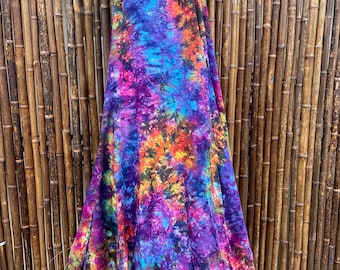 Deep Electric Rainbow Long Flow Hand Dyed Tiedyed Festival Womens Dress