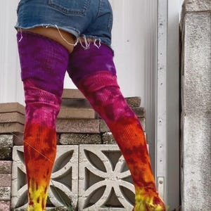 Fire Sunset Thigh High Long Socks Leg Warmers:made in usa