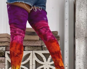 Fire Sunset Thigh High Long Socks Leg Warmers:made in usa