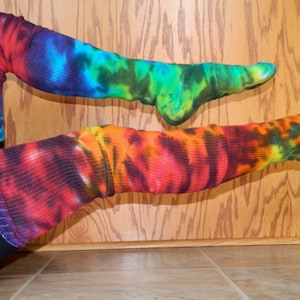 Tie-dyed FALLING RAINBOW Thigh High Cotton Leg Warmer Socks