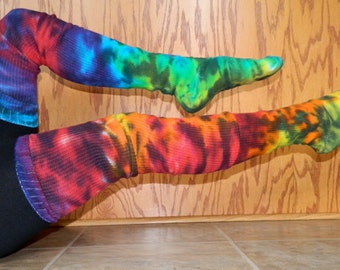 Tie-dyed FALLING RAINBOW Thigh High Cotton Leg Warmer Socks