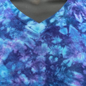 Hand Dyed Tiedyed Unisex V Neck Tshirt in Misty Mountain Color Combo