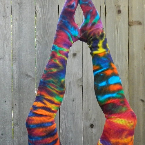 Tie-dyed FALLING RAINBOW Thigh High Cotton Leg Warmer Socks - Etsy