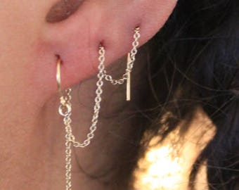 Ear Thread Chain Threader Earring - Sirius Lux - Sterling Silver and 14k Gold Fill - Wear in 1 to 4 ear piercings