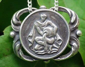 Aquarius Necklace - Astrological Zodiac Sign Medallion Pendant - Sterling Silver or Brass