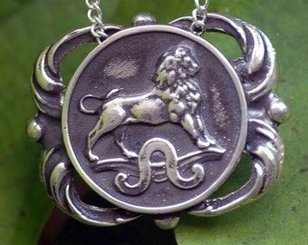 Leo Necklace - Astrological Zodiac Sign Medallion Pendant - Sterling Silver or Brass