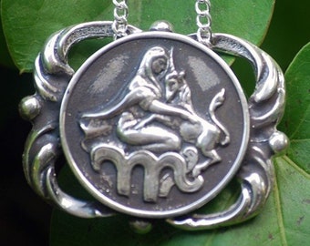 Virgo Necklace - Astrological Zodiac Sign Medallion Pendant - Sterling Silver or Brass
