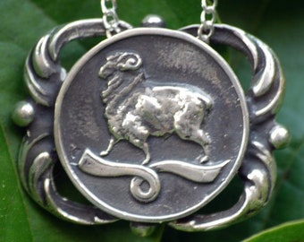 Aries Pendant Medallion Necklace - Astrology Zodiac Sign  - Sterling Silver or Brass