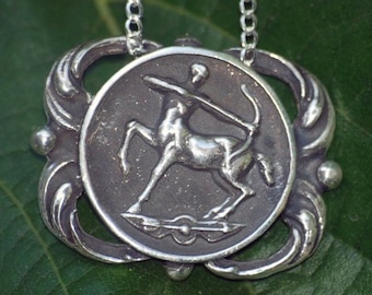 Sagittarius Necklace - Astrological Zodiac Sign Medallion Pendant - Sterling Silver or Brass