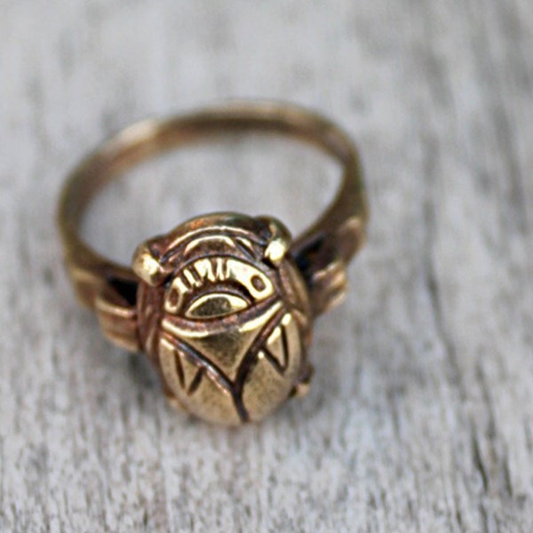 Art Deco Altes Ägypten Revival Inspirierter Skarabäus Ring - Glück Wiedergeburt Talisman - Messing
