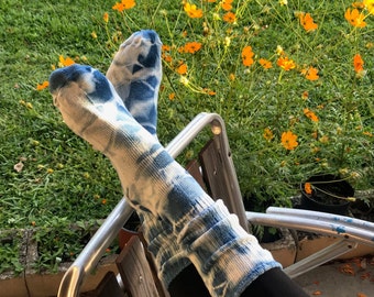 Indigo Dyed Bamboo Socks - Indigo Shibori Hand-Dyed- Cozy Super Soft & Stretchy Bamboo Unisex Socks