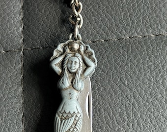 Vintage Handmade Mermaid Folding Pocketknife Bronze Silver Clip Point