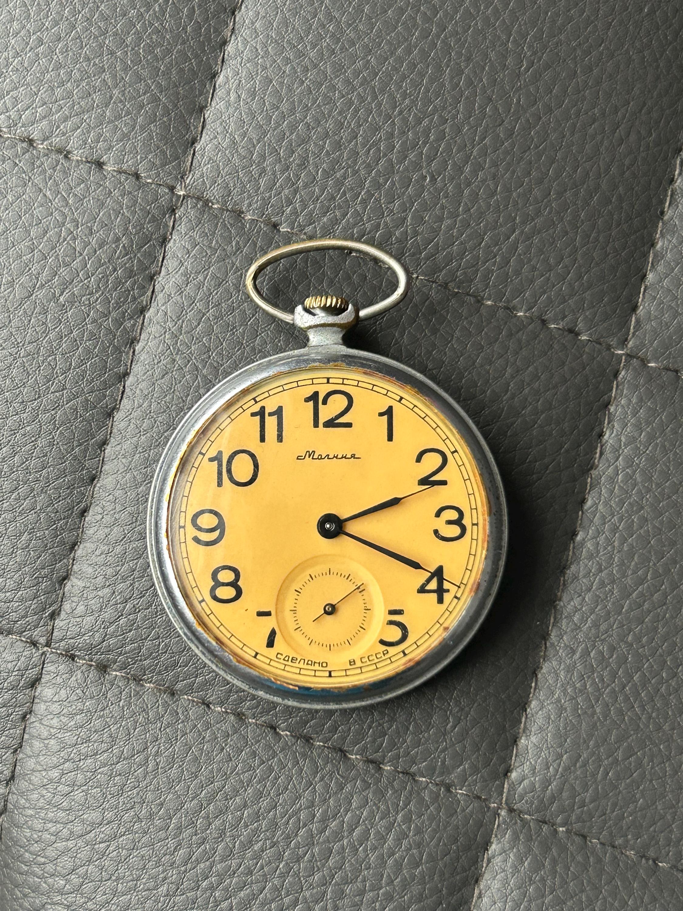 Montre De Poche Molnija - Mécanique Manuelle URSS Années 1970 - Boîtier Acier 50mm - Occasion Vintage