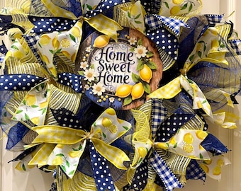 Corona navideña con temática de limones "Hogar dulce hogar"