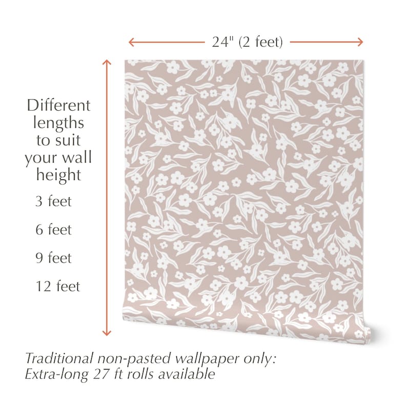 Soft Floral Wallpaper – Dusty Pink Girly Wallpaper | Peel and Stick Nursery Wallpaper – Gentle Delicate Ditsy Flowers – Boho Wildflowers image 6