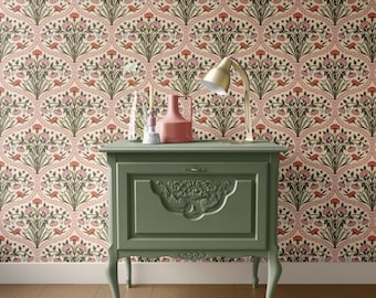 William Morris Style Floral Wallpaper | Arts and Crafts Ogee Trellis Wallpaper | Vintage Heritage Botanical Wall Mural | Classic English