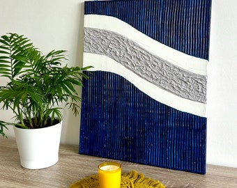 BLUE LINES - 3D Textured Abstract Wall Art Painting on canvas Minimalist decor Plaster Art Hand painted Contemporary Art Heavy texture art