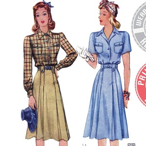 E-PATTERN- Montana- Early 1940s Blouse & Skirt Pattern- Bust 30-42&quot;- Wearing History PDF Download 1940s 40s
