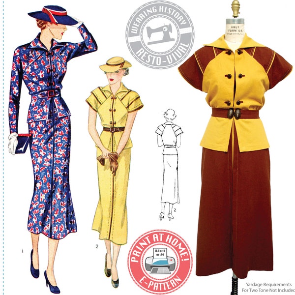 E-Pattern- Tea at Two- 1930s Day or Afternoon Dress- Wearing History PDF Vintage Sewing Pattern