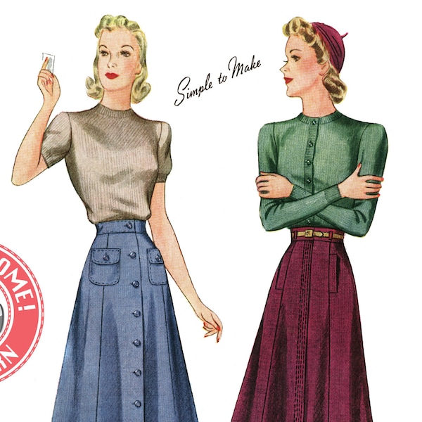 E-Pattern- 1940s "Rebecca" Skirt Pattern- Sizes 26-36" Waist Wearing History PDF Download Pattern 40s