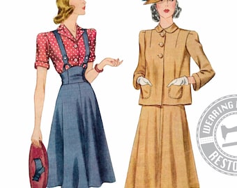 E-Pattern- Early 1940s Blouse, Suspender Skirt, & Jacket- Sizes 30-44" Bust Wearing History PDF Download Pattern- Suit WWII Multisize