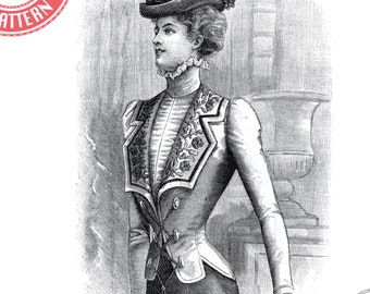 E-Pattern- Victorian 1899 1890s Jacket with Lapels- Bust 37"- Wearing History Victorian PDF Sewing Pattern