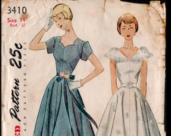 Vintage 1950s TLC B32 Size 14 Pretty 1950s Party Dress Pattern- Simplicity 3410- Vintage Sewing Pattern 50s