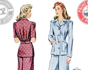 PRINTED PATTERN- 1940s "Jean" Pajama Pattern- Sizes 30-42" Bust Wearing History Mailed Pattern