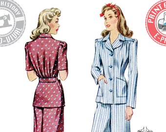 E-Pattern- 1940s "Jean" Pajama Pattern- Sizes 30-42" Bust Wearing History PDF Download Pattern