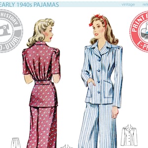 E-Pattern- 1940s "Jean" Pajama Pattern- Sizes 30-42" Bust Wearing History PDF Download Pattern