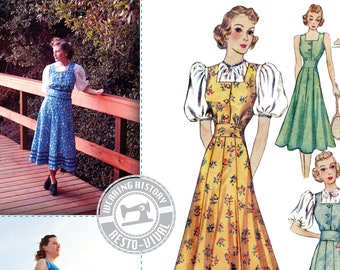 PRINTED PATTERN- Late 1930s Jumper Dress & Blouse Pattern- 30-46" Bust- Wearing History 1930s 30s