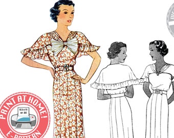 E-Pattern- Begonia– Bust 41"-51"- Mid 1930s Dress Pattern- Wearing History PDF Vintage Sewing Pattern