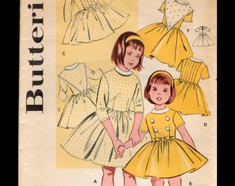 Vintage 1960s Girls Dress with Collars- Size 4- Bust 23- Butterick 9159 60s 50s Vintage Sewing Pattern