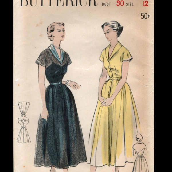 Vintage Late 40s Size 12- Bust 30- Quick and Easy Dress with Collar- Butterick 4896- Vintage Sewing Pattern 50s 1940s