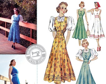 E-PATTERN- Late 1930s Jumper Dress & Blouse Pattern- 30-46" Bust- Wearing History PDF Download 1930s 30s